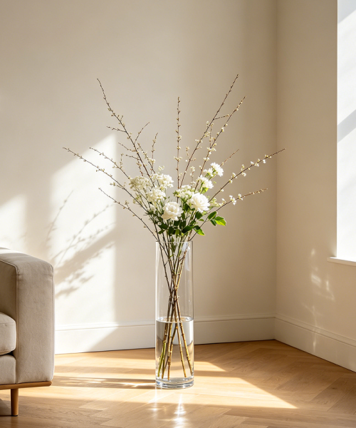Tall Glass Floor Standing Flower Vase